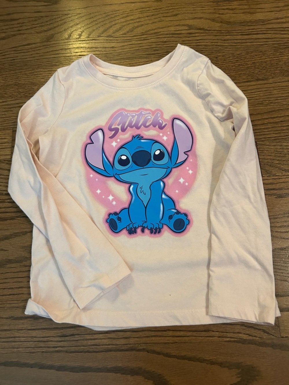 Disney Pink Long-Sleeve Kids Top with Blue Stitch Graphic